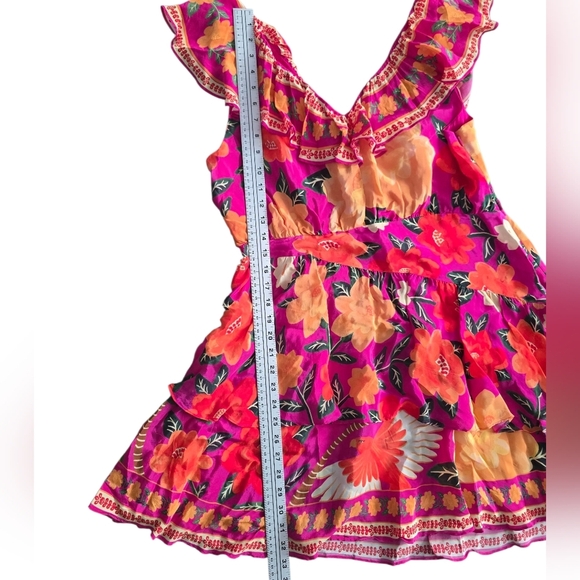 FARM Rio Pink and Orange Floral Mini Dress Size L Flowy - Picture 3 of 10